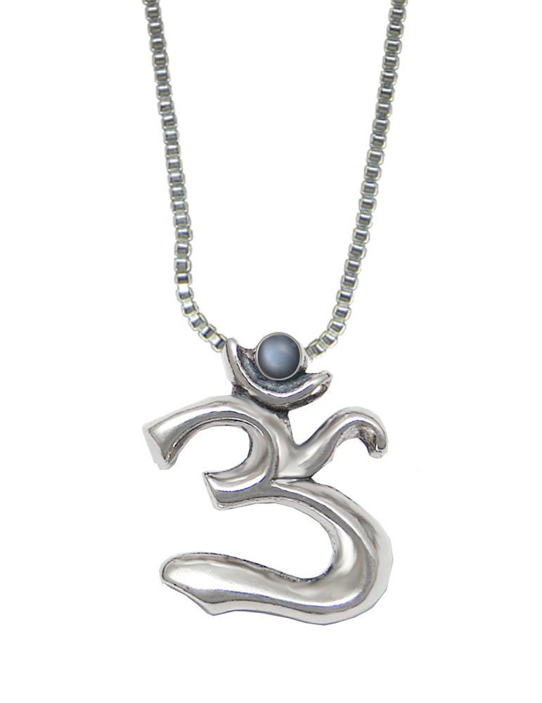 Sterling Silver Elegant Ohm Symbol Pendant With Grey Moonstone
